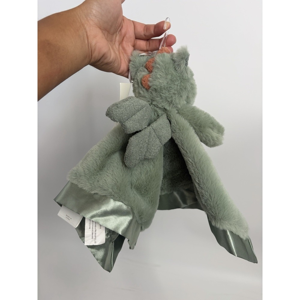 Cloud Island Dragon Security Blanket Lovey Sage Green Faux Fur Satin Trim NWT - Picture 6 of 10